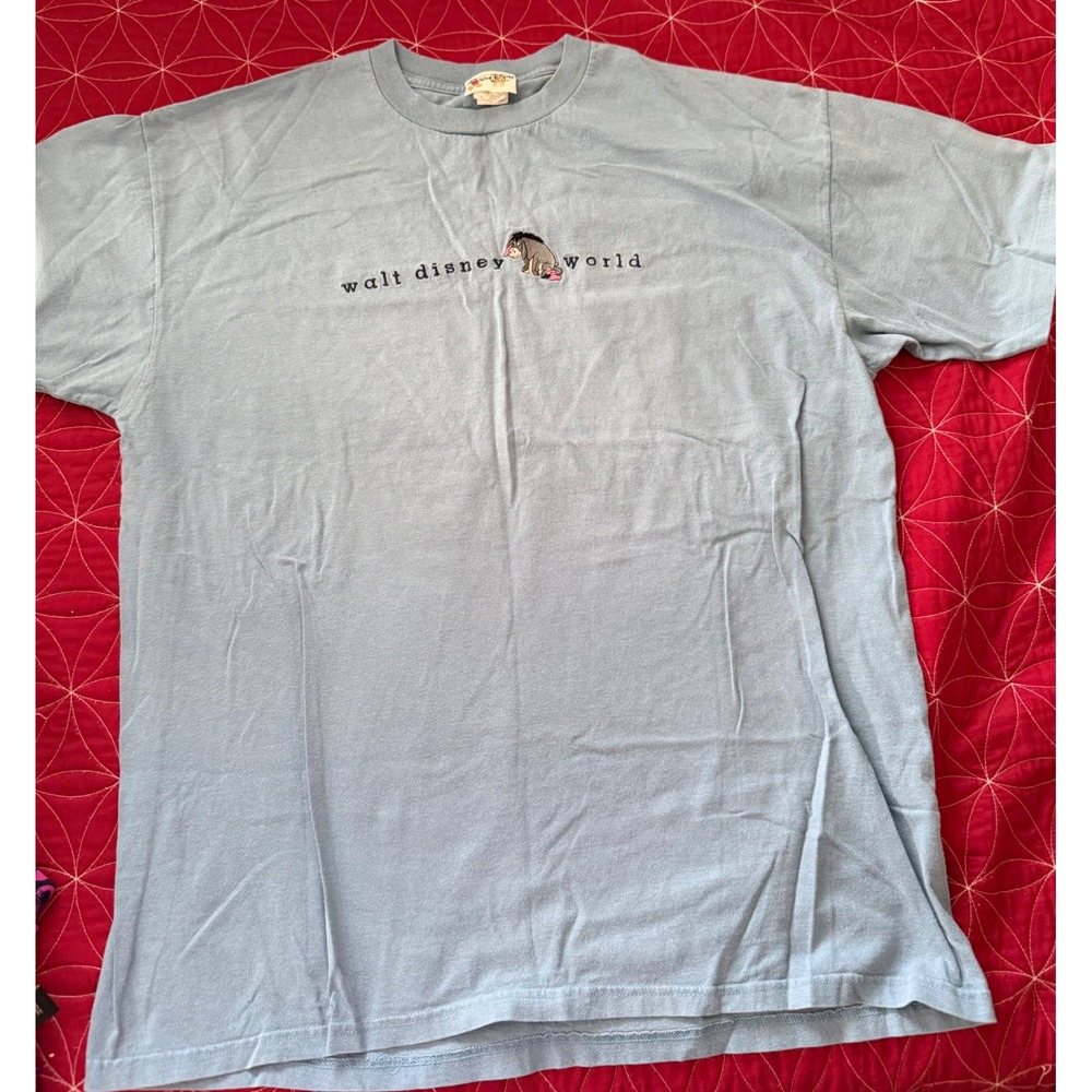 Vintage Walt Disney World Eeyore T-Shirt Blue Embroidered Made in USA Cotton XXL